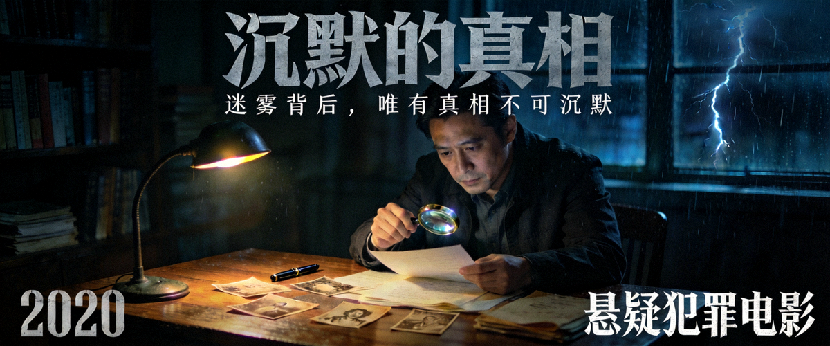 经典悬疑犯罪电影《沉默的真相》海报，昏暗灯光下的侦探场景