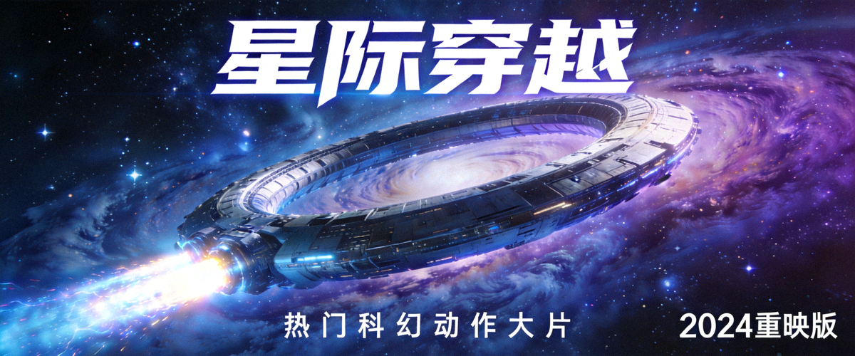 热门科幻动作大片《星际穿越》震撼海报，太空飞船与星系背景
